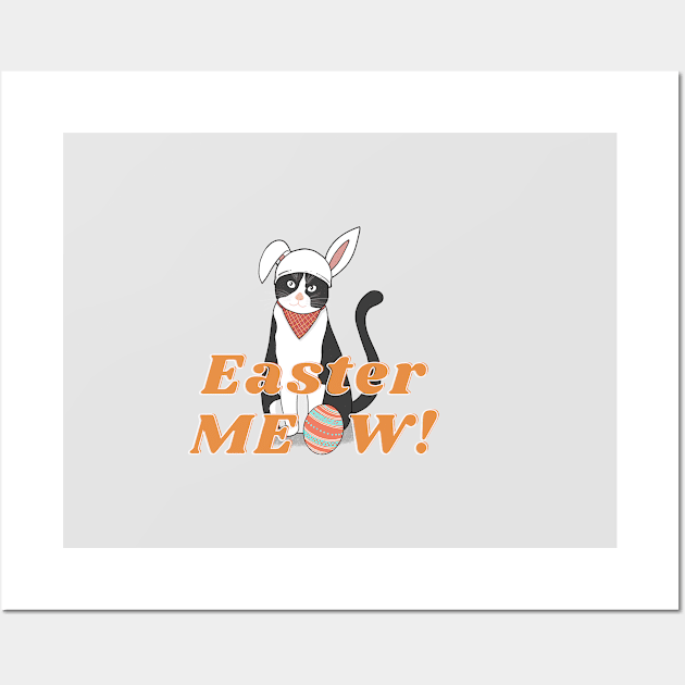 Happy Easter Funny cat wearing bunny costume. Wall Art by TrippleTee_Sirill